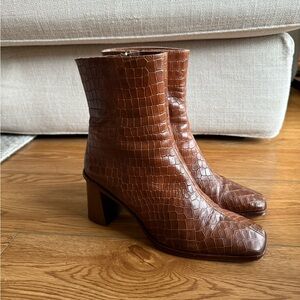 Brown Crocodile-Embossed Alohas Ankle Boots